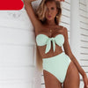 Women Padded Push Up Strapless Swimsuit Women's Tie Knot Front High Waist Bandage 2PCS Bikini Sets Beachwear Bathing Suit Swimwear Bikini Set Adjustable Bikini Sets Two Piece Bathing Suit by Stevvex