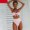 Women Padded Push Up Strapless Swimsuit Women's Tie Knot Front High Waist Bandage 2PCS Bikini Sets Beachwear Bathing Suit Swimwear Bikini Set Adjustable Bikini Sets Two Piece Bathing Suit by Stevvex