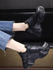 Women Platform Sneakers Leather Casual Ladies Chunky Shoes Woman High Black Fashion Thick Soled Sports Walking Shoes Lace Up Platform Leather Trainers Sneakers by Stevvex