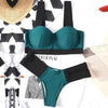 Women Push Up Bikini Women Neon Bandage Swimwear Women Patchwork Bikini Swimsuit 2 Piece Cutout Molded Push Up Bathing Suit Ruffle Hook Closure Bikini Set Two Piece Bathing Suit by Stevvex