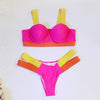 Women Push Up Bikini Women Neon Bandage Swimwear Women Patchwork Bikini Swimsuit 2 Piece Cutout Molded Push Up Bathing Suit Ruffle Hook Closure Bikini Set Two Piece Bathing Suit by Stevvex