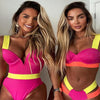 Women Push Up Bikini Women Neon Bandage Swimwear Women Patchwork Bikini Swimsuit 2 Piece Cutout Molded Push Up Bathing Suit Ruffle Hook Closure Bikini Set Two Piece Bathing Suit by Stevvex