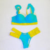 Women Push Up Bikini Women Neon Bandage Swimwear Women Patchwork Bikini Swimsuit 2 Piece Cutout Molded Push Up Bathing Suit Ruffle Hook Closure Bikini Set Two Piece Bathing Suit by Stevvex