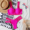 Women Push Up Bikini Women Neon Bandage Swimwear Women Patchwork Bikini Swimsuit 2 Piece Cutout Molded Push Up Bathing Suit Ruffle Hook Closure Bikini Set Two Piece Bathing Suit by Stevvex