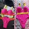 Women Push Up Bikini Women Neon Bandage Swimwear Women Patchwork Bikini Swimsuit 2 Piece Cutout Molded Push Up Bathing Suit Ruffle Hook Closure Bikini Set Two Piece Bathing Suit by Stevvex