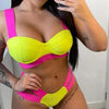 Women Push Up Bikini Women Neon Bandage Swimwear Women Patchwork Bikini Swimsuit 2 Piece Cutout Molded Push Up Bathing Suit Ruffle Hook Closure Bikini Set Two Piece Bathing Suit by Stevvex