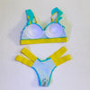 Women Push Up Bikini Women Neon Bandage Swimwear Women Patchwork Bikini Swimsuit 2 Piece Cutout Molded Push Up Bathing Suit Ruffle Hook Closure Bikini Set Two Piece Bathing Suit by Stevvex