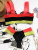 Women Push Up Bikini Women Neon Bandage Swimwear Women Patchwork Bikini Swimsuit 2 Piece Cutout Molded Push Up Bathing Suit Ruffle Hook Closure Bikini Set Two Piece Bathing Suit by Stevvex