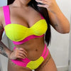 Women Push Up Bikini Women Neon Bandage Swimwear Women Patchwork Bikini Swimsuit 2 Piece Cutout Molded Push Up Bathing Suit Ruffle Hook Closure Bikini Set Two Piece Bathing Suit by Stevvex