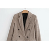 Women's Fashionable Office Wear Double Breasted Plaid Blazer Coat Vintage Long Sleeve Pockets Female Outerwear Chic Tops by Stevvex