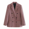 Women's Fashionable Office Wear Double Breasted Plaid Blazer Coat Vintage Long Sleeve Pockets Female Outerwear Chic Tops by Stevvex