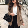 Women's Fashionable Office Wear Double Breasted Plaid Blazer Coat Vintage Long Sleeve Pockets Female Outerwear Chic Tops by Stevvex
