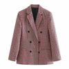 Women's Fashionable Office Wear Double Breasted Plaid Blazer Coat Vintage Long Sleeve Pockets Female Outerwear Chic Tops by Stevvex