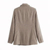 Women's Fashionable Office Wear Double Breasted Plaid Blazer Coat Vintage Long Sleeve Pockets Female Outerwear Chic Tops by Stevvex