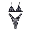 Women’s Funny Printed 2Pcs Bikini Suits Women's Scalloped Triangle Bikini Print Bottom Two Piece Swimsuit Deep V-neck Detachable Breast Pad Sling Tops with Triangle Bottoms Swimsuits by Stevvex