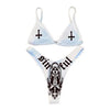 Women’s Funny Printed 2Pcs Bikini Suits Women's Scalloped Triangle Bikini Print Bottom Two Piece Swimsuit Deep V-neck Detachable Breast Pad Sling Tops with Triangle Bottoms Swimsuits by Stevvex