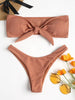Women's Strapless Bowknot Split Bikini Swimsuit Swimming Suit For Women Women's Tie Knot Front Solid Color Bikini Set Swimsuit Bathing Suits High Cut Bikini Set Strapless Solid Color 2 Pieces Bathing Suit by Stevvex