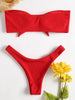 Women's Strapless Bowknot Split Bikini Swimsuit Swimming Suit For Women Women's Tie Knot Front Solid Color Bikini Set Swimsuit Bathing Suits High Cut Bikini Set Strapless Solid Color 2 Pieces Bathing Suit by Stevvex