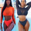 Women's Swimsuit Bikini Set Women's High Waist Swimwear Long Sleeve 3PCS Swimsuit Triangle Three-Piece Suit Bandage Push-Up Swimsuit Bathing Beachwear Swimwear by Stevvex