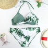 Women's Swimsuit Bikinis Set Swimwear Women's Bathing Suits Push Up Halter Bandage Bikini Floral Printing Swim Bottoms Two Piece Swimsuits Women Swimsuits Bathing Suit Women Swim Suit Halter Leaf Print Beach Wear by Stevvex