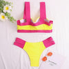 Women's Swimsuits Swimwear Patchwork Bikini Woman Push up Bikinis Swimsuit Bathing Suits Women Rave Neon Patchwork Bikini Swimsuit 2 Piece Cutout Molded Push Up Bathing Suit by Stevvex