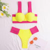 Women's Swimsuits Swimwear Patchwork Bikini Woman Push up Bikinis Swimsuit Bathing Suits Women Rave Neon Patchwork Bikini Swimsuit 2 Piece Cutout Molded Push Up Bathing Suit by Stevvex