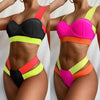 Women's Swimsuits Swimwear Patchwork Bikini Woman Push up Bikinis Swimsuit Bathing Suits Women Rave Neon Patchwork Bikini Swimsuit 2 Piece Cutout Molded Push Up Bathing Suit by Stevvex