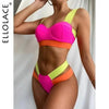 Women's Swimsuits Swimwear Patchwork Bikini Woman Push up Bikinis Swimsuit Bathing Suits Women Rave Neon Patchwork Bikini Swimsuit 2 Piece Cutout Molded Push Up Bathing Suit by Stevvex