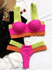 Women's Swimsuits Swimwear Patchwork Bikini Woman Push up Bikinis Swimsuit Bathing Suits Women Rave Neon Patchwork Bikini Swimsuit 2 Piece Cutout Molded Push Up Bathing Suit by Stevvex