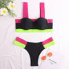 Women's Swimsuits Swimwear Patchwork Bikini Woman Push up Bikinis Swimsuit Bathing Suits Women Rave Neon Patchwork Bikini Swimsuit 2 Piece Cutout Molded Push Up Bathing Suit by Stevvex
