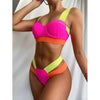 Women's Swimsuits Swimwear Patchwork Bikini Woman Push up Bikinis Swimsuit Bathing Suits Women Rave Neon Patchwork Bikini Swimsuit 2 Piece Cutout Molded Push Up Bathing Suit by Stevvex