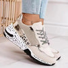 Women Sneakers Leopard Print Lace-Up Women's Vulcanize Shoes Sports Sneakers Breathable Height Increasing Walking Jogging Sneakers Gold Silver Sport Running Women's Sneakers by Stevvex