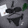 Women Strapless Bandage Push Up Dot Printed Bikini Set Women's Adjustable Bathing Suits Two Piece Swimwear Tie Cutout Low Waist String Bikini Set Lace Up Female Summer Swimwear Swimsuit Beachwear by Stevvex