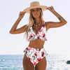 Women Summer High Waist Ruffle Bikini Set Swimwear Women Lady Floral Female Push Up Swimsuit Summer Beach Wear Bikini Pure Color Bikini Charming Ruffled Bra And Bottom Swimsuits by Stevvex