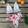 Women Summer High Waist Ruffle Bikini Set Swimwear Women Lady Floral Female Push Up Swimsuit Summer Beach Wear Bikini Pure Color Bikini Charming Ruffled Bra And Bottom Swimsuits by Stevvex