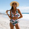 Women Summer High Waist Ruffle Bikini Set Swimwear Women Lady Floral Female Push Up Swimsuit Summer Beach Wear Bikini Pure Color Bikini Charming Ruffled Bra And Bottom Swimsuits by Stevvex