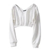 Women Sweatshirt Streetwear Hoodies Hip Pop Crop Top Female Long Sleeve Deep V Neck Pullovers Womens Sweatshirts Pullover Tops Drop Shoulder Running Activewear Casual Gym Workout Sweatshirt by Stevvex