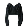Women Sweatshirt Streetwear Hoodies Hip Pop Crop Top Female Long Sleeve Deep V Neck Pullovers Womens Sweatshirts Pullover Tops Drop Shoulder Running Activewear Casual Gym Workout Sweatshirt by Stevvex