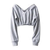 Women Sweatshirt Streetwear Hoodies Hip Pop Crop Top Female Long Sleeve Deep V Neck Pullovers Womens Sweatshirts Pullover Tops Drop Shoulder Running Activewear Casual Gym Workout Sweatshirt by Stevvex