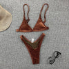 Women Swimsuit Triangle Micro Bikini Set Solid Swimwear Women's Swimsuit Halter Ribbed String Bathing Suit Bikini Set High Cut Swimming Bathing Suit Beachwear by Stevvex