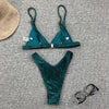 Women Swimsuit Triangle Micro Bikini Set Solid Swimwear Women's Swimsuit Halter Ribbed String Bathing Suit Bikini Set High Cut Swimming Bathing Suit Beachwear by Stevvex
