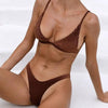 Women Swimsuit Triangle Micro Bikini Set Solid Swimwear Women's Swimsuit Halter Ribbed String Bathing Suit Bikini Set High Cut Swimming Bathing Suit Beachwear by Stevvex