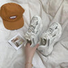 Women Thick Sneakers Fashion Mesh Chunky Sneakers Casual Shoes Autumn Reflective Comfortable Thick Sole White Flats Platform High Lace Up White Sneakers by Stevvex