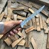 Hand-forged 13.5 Damascus Fish Fillet Knife – Flexible Full Tang with Ridged Texture Rosewood Handle by JW SteelCrafts