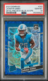 Graded 2023 Panini Donruss Jahmyr Gibbs #331 Optic Preview Blue Scope Rookie RC Football Card PSA 10 Gem Mint