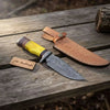 Frontier Clip Point Bowie Knife, Forged Damascus Steel with Colored Bone & Wood Spacer Handle by JW SteelCrafts