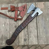 Handmade Viking Double-Bit Carbon Steel Axe with Norse Rune Etching and Engraved Hardwood Handle by JW SteelCrafts