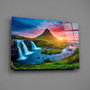 Kirkjufellsfoss Waterfall and View Glass Wall Art by Insigneart USA