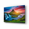 Kirkjufellsfoss Waterfall and View Glass Wall Art by Insigneart USA