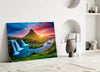 Kirkjufellsfoss Waterfall and View Glass Wall Art by Insigneart USA
